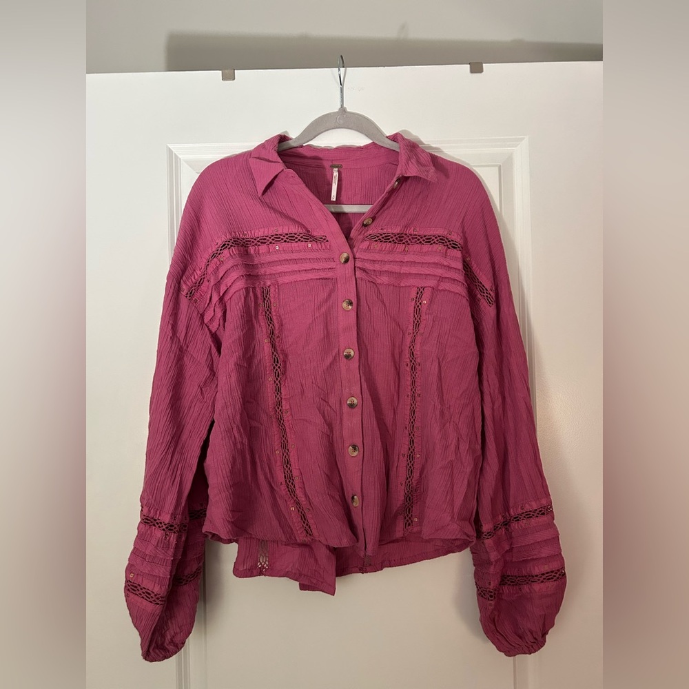 Free People Summer Stars Pink Button Up Top - Picture 2 of 3